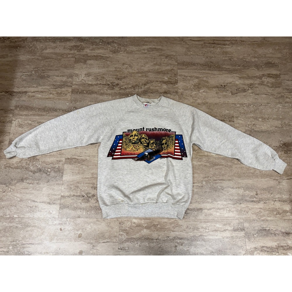 Vintage Jerzees Mount Rushmore Sweatshirt Grey South Dakota USA Mens Large